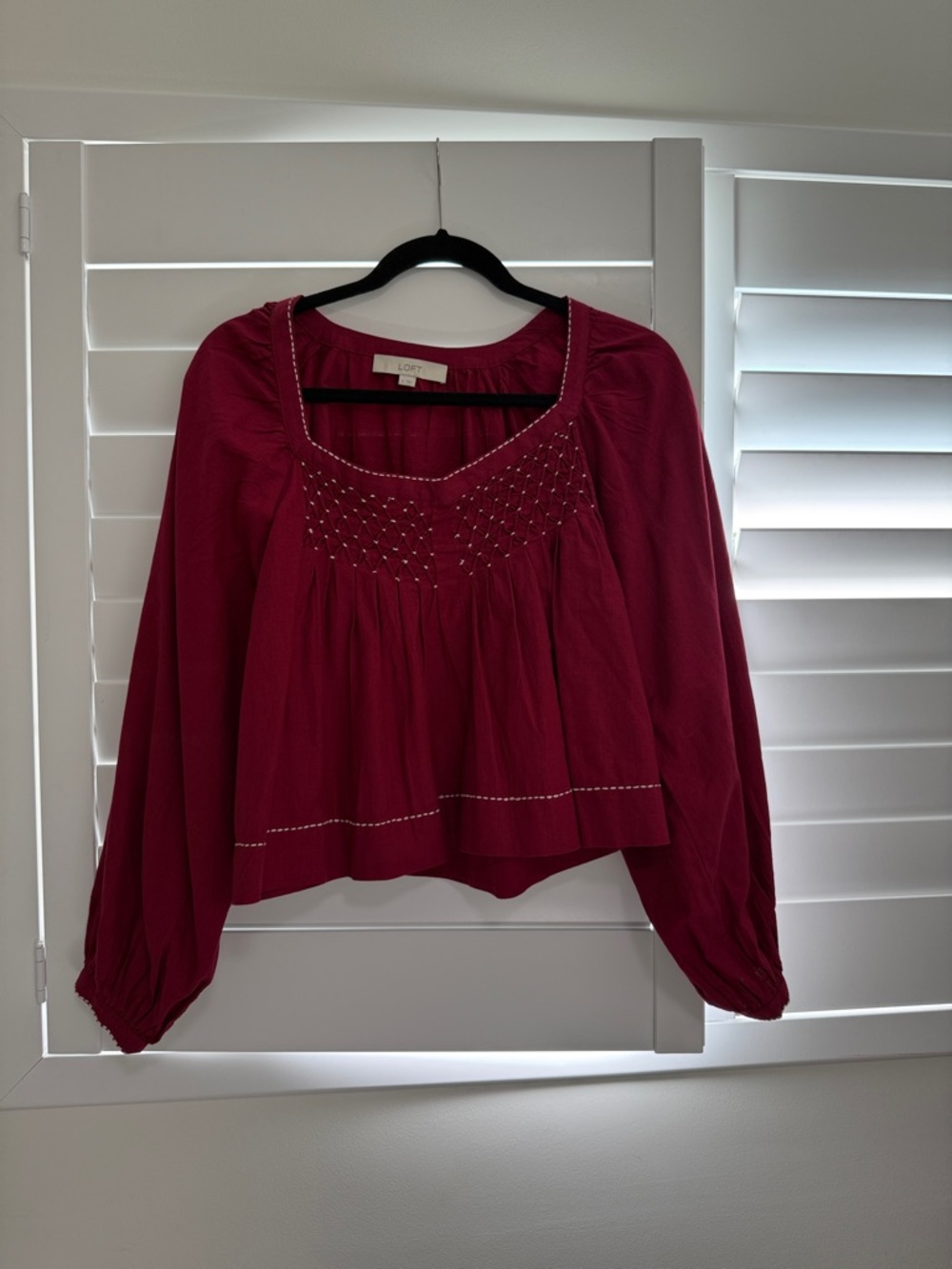 LOFT Women's Deep Berry Embellished Peasant Top